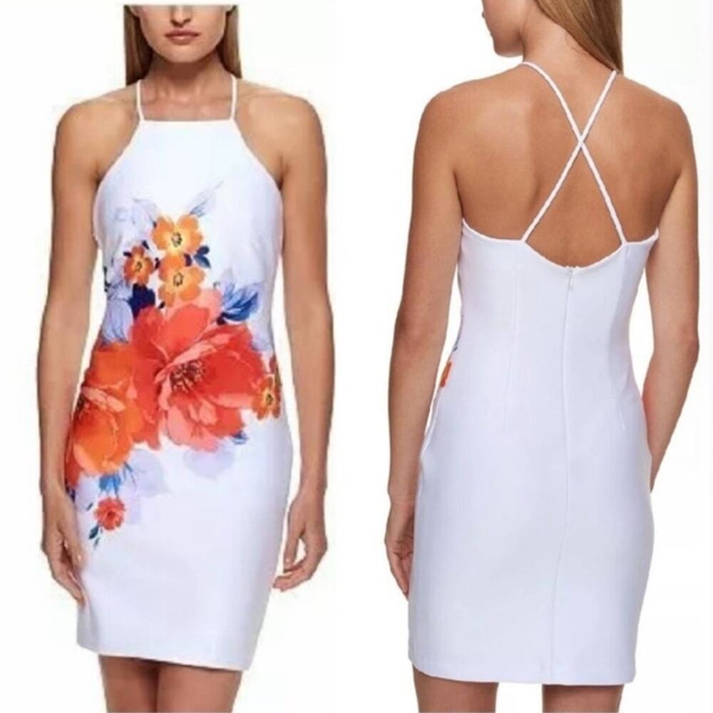 GUESS White Floral Mini Sheath Dress